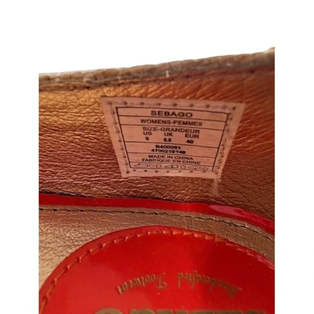 Sebago Arielle Red Patent Leather Woven Raffia Peep Toe Flats 9 B400051